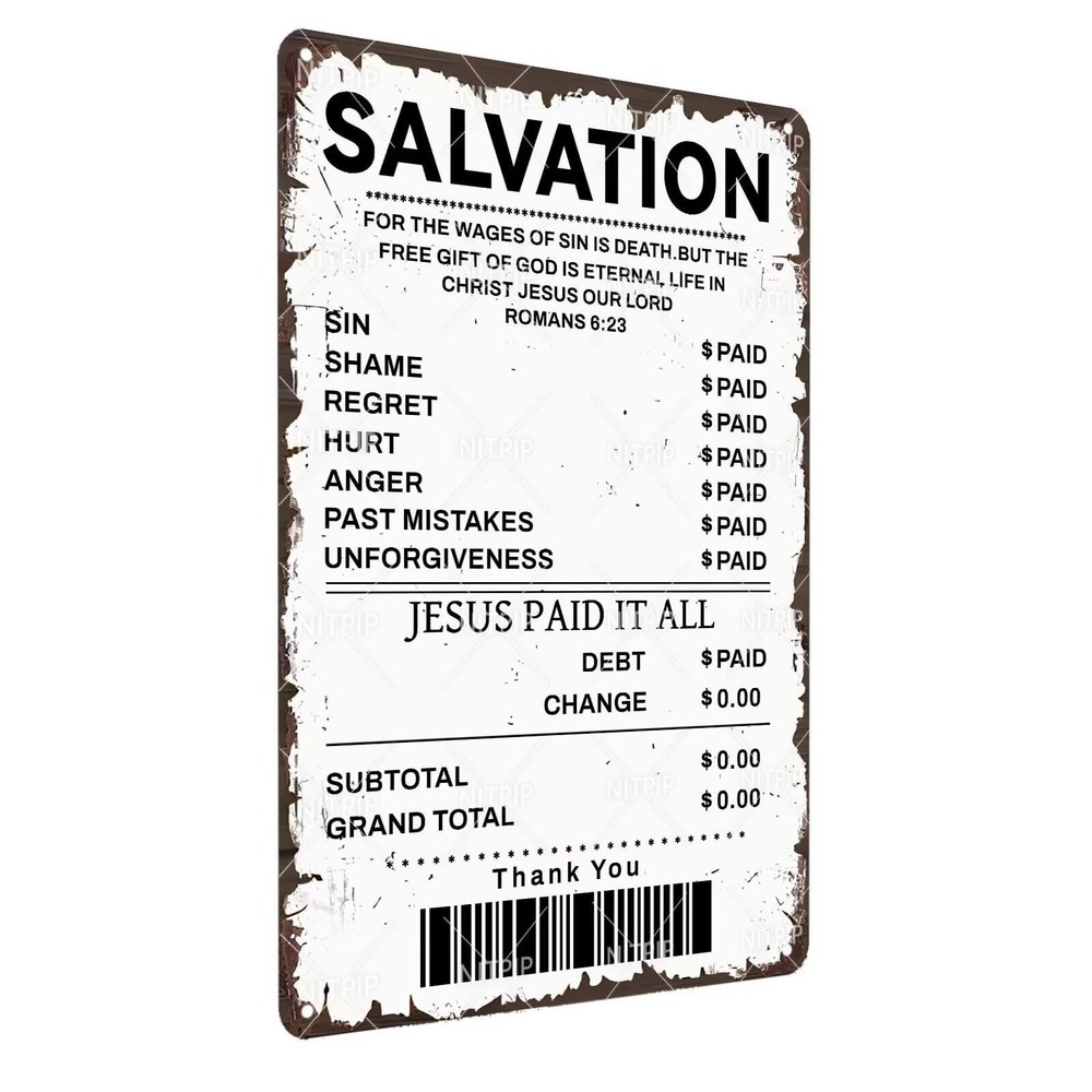 Jesus Paid it All – Christian Metal Tin Sign, Motivational Vintage Inspiratio…