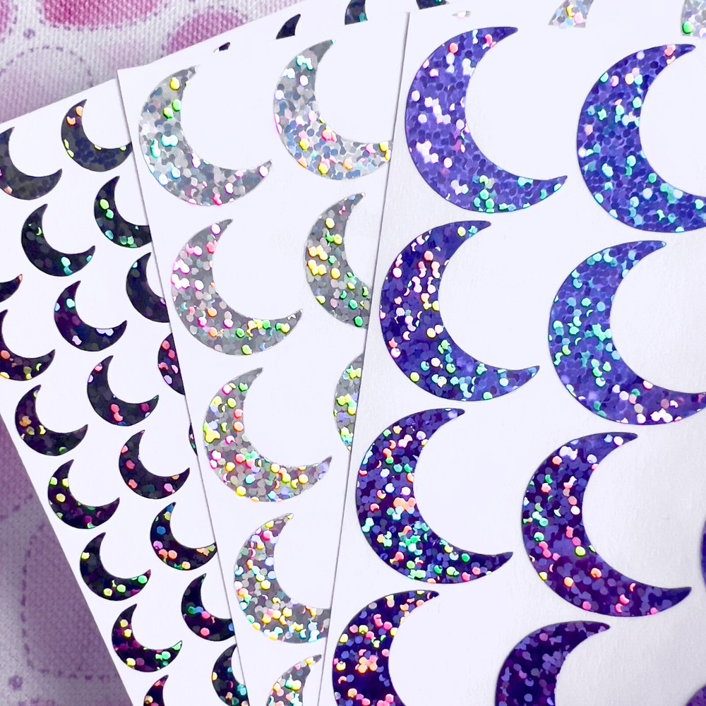 Holographic Sparkle Moon Sticker Sheet! – Choose a Size & Color!