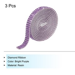 0.3 Inch 3 Yards Self Adhesive Crystal Rhinestone Diamond Ribbon Bright Purple