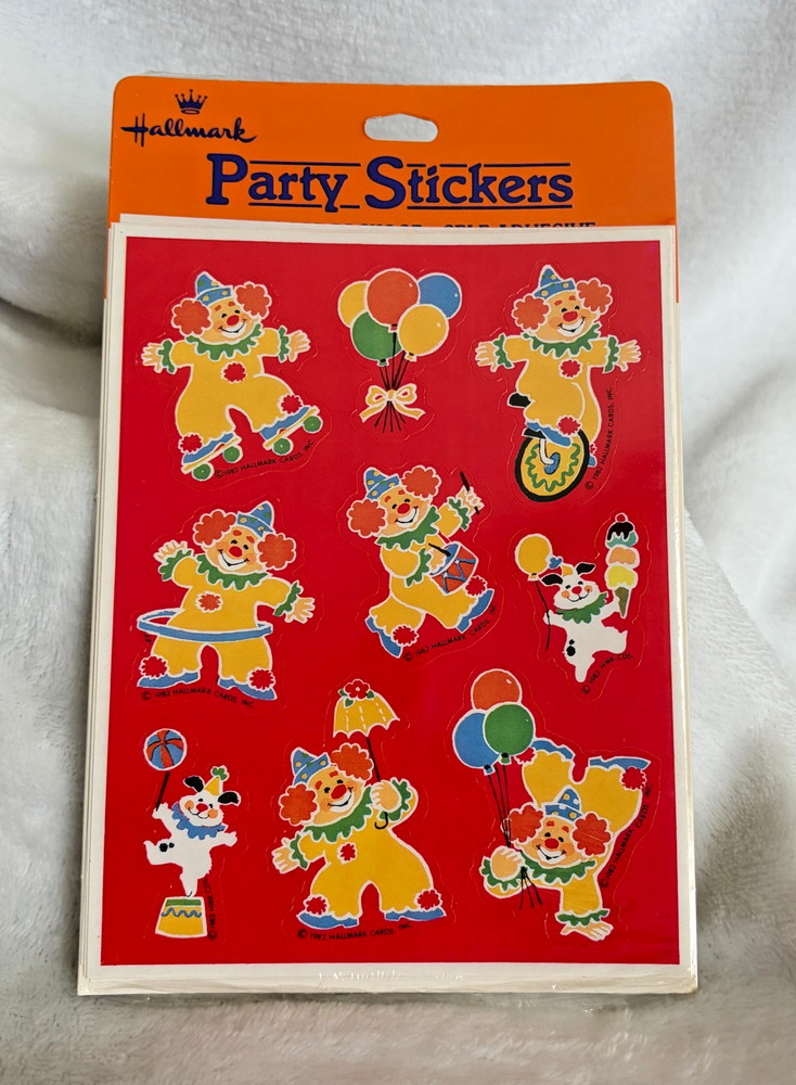 New Sealed Vintage 1982 Hallmark Circus Clown & Dog Party Stickers