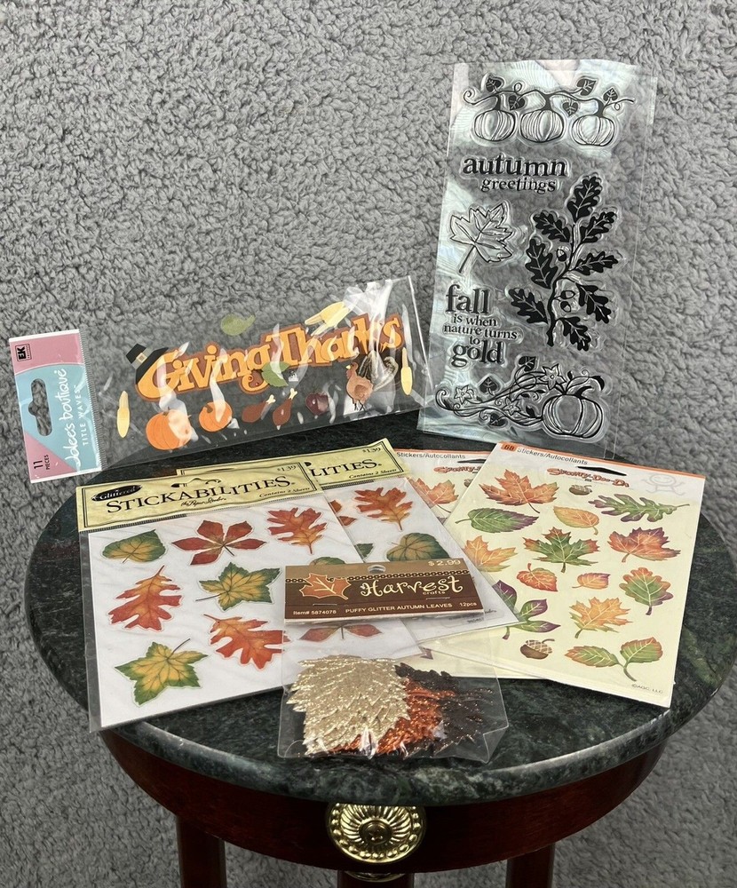 Thanksgiving Fall Theme Scrapbooking Lot Stickers Stamps Puffy Autumn Leaves