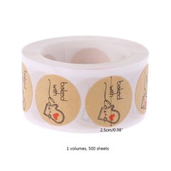500Pcs Baked With Love Round Kraft Paper Sticker Adhesive Baking Label For Chris