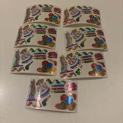 Vtg 1980s stickers Hambly Studios Mylar Foil Shiny Birthday Stickers Set 7 (a83