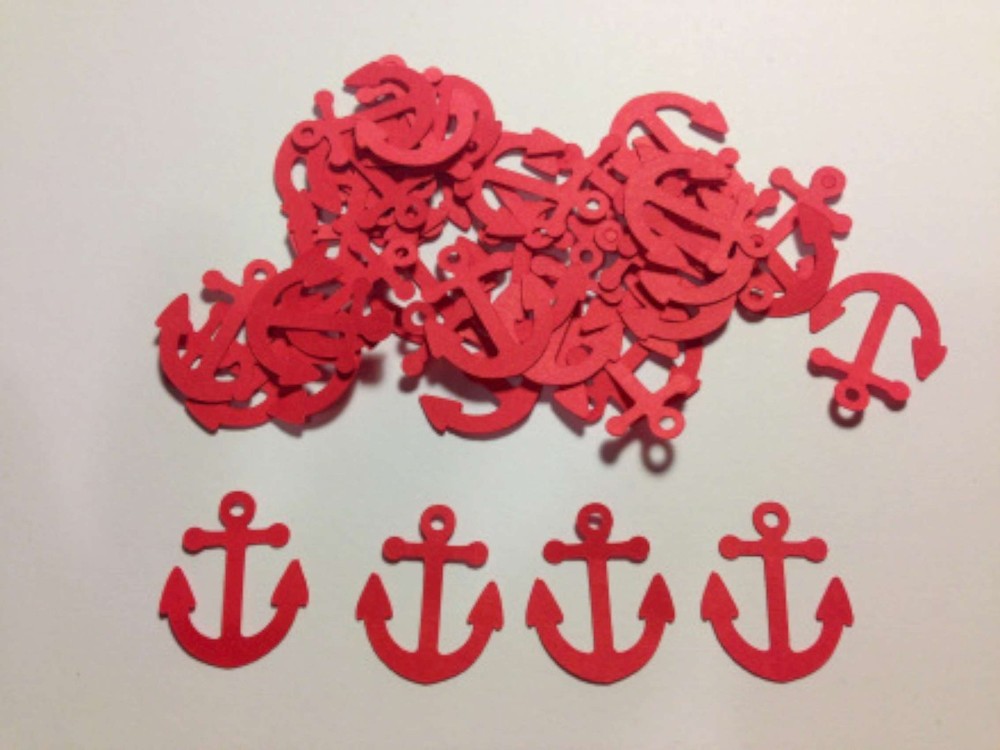 Nautical Anchors Confetti Lot of 150 Die Cuts Red 1″ H