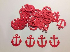 Nautical Anchors Confetti Lot of 150 Die Cuts Red 1″ H