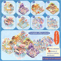 4-Pack Mini DIY 3D Sticker Scenes Book, 32 Sets Miniature Sticker Scenes