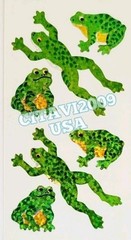 HAMBLY STUDIOS STICKERS PRISMATIC GREEN FROGS AMPHIBIANS RARE VINTAGE