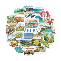 Navy Peony Relaxing Aruba Travel Stickers (28pcs)-Watercolor, Multicolored