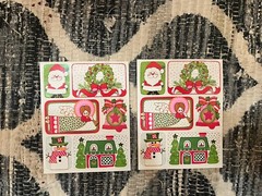 2 Sheets Vintage Rectangle Christmas Holiday 12 Stickers Green Red White Snowman