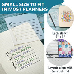 Portable Planner Stencils – x16 Small Square Journal Stencils with Templates for