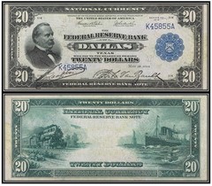 $20 1915 Federal Reserve Bank Note (US CURRENCY STICKERS) (Lot OF 1)