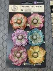 NEW Lot of 6 PRIMA MARKETING Handmade Flowers Time Traveler Black Green Orange A
