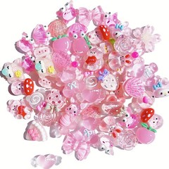 Bulk 60pcs Resin Flat Backs, Cute Scrapbook Embellishments, Pink