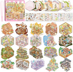20 Sets DIY 3D Sticker Scene, Sticker Collection Book Make Your Own Shop House
