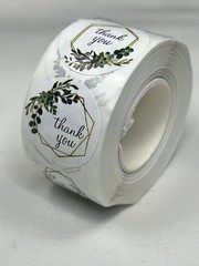 25mm White Thank you Floral Stickers 500/Roll