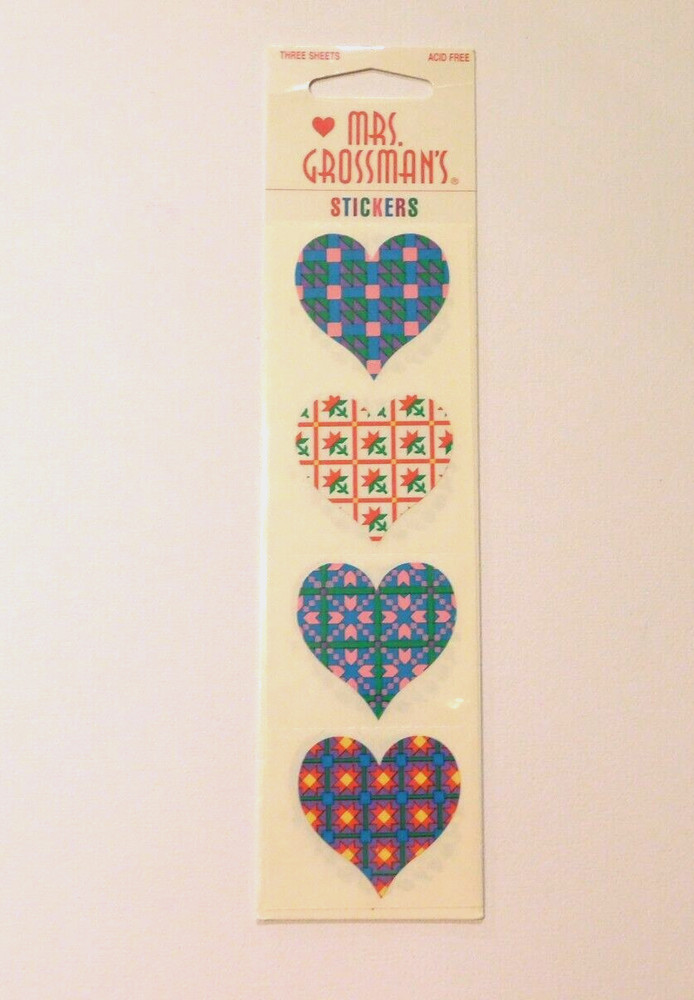 Mrs Grossman’s Lot 3 Strips Brand New Package ~Quilted Hearts~ Stickers HTF RARE