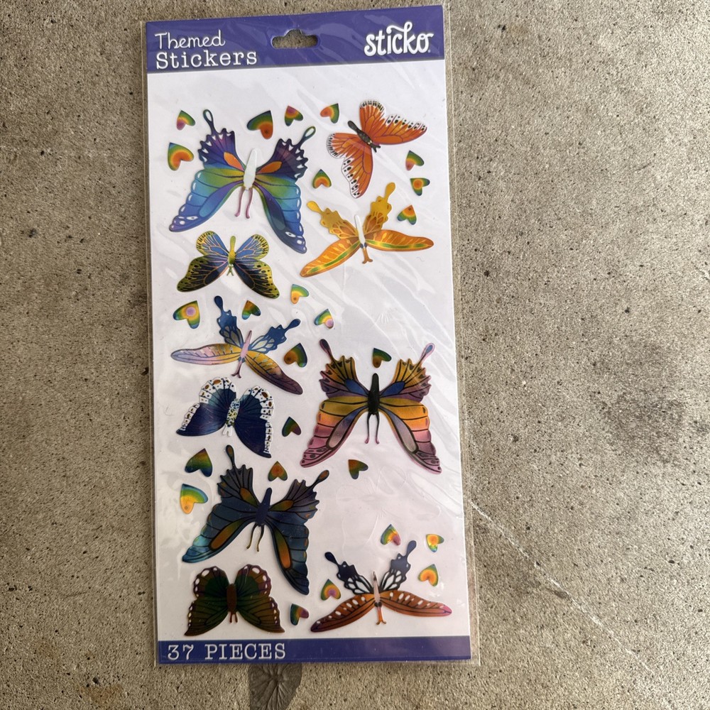 Sticko Themed Stickers-Foil Butterflies 37 Pieces Brand New Craft Scrapbook