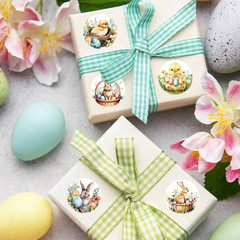 1000 Pcs Easter Stickers Roll Retro Watercolor Egg Rabbit Bunny Chick Flower …