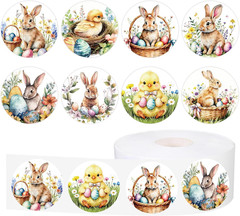 1000 Pcs Easter Stickers Roll Retro Watercolor Egg Rabbit Bunny Chick Flower …