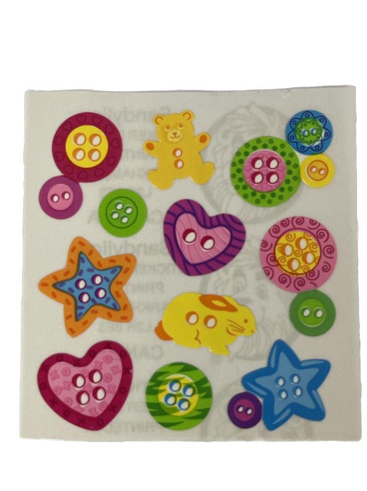 BABY BUTTONS Sticker(12pc) Sandylion•Star•Teddybear•Heart •Round•Sewing•2/4 hole