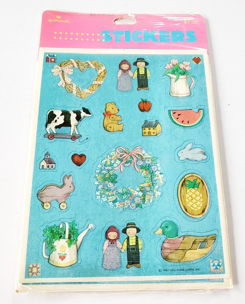 Vintage Hallmark Sticker Sheets Country Couple Cow Watermelon 4 Sheets NIP 1987