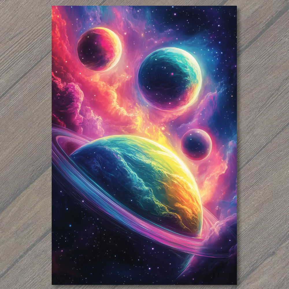 STICKER Colorful Saturn Galaxy Neon Planets Cosmic Space Clouds Stars Sky