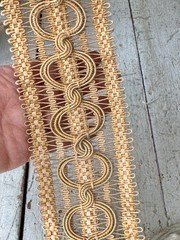 25×3 Antique French Gold Silk Passementerie Trim Tieback c1900 Ornate Handwoven