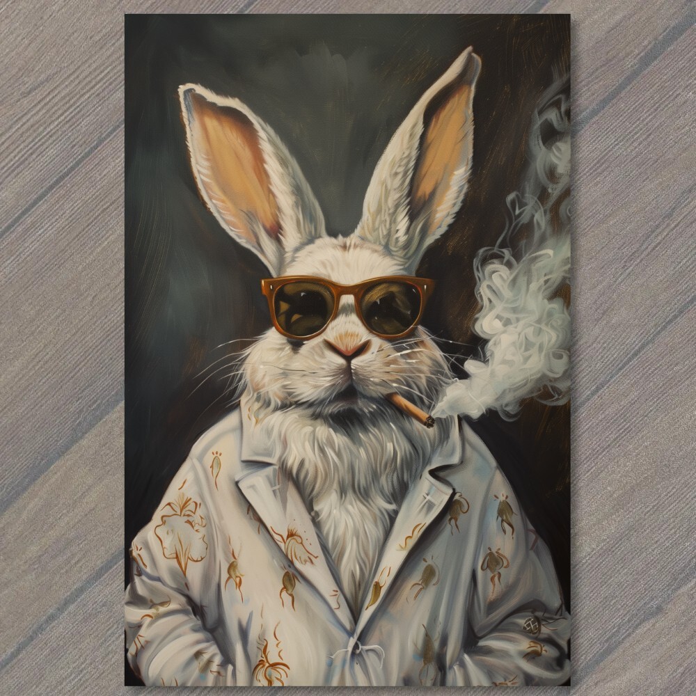 STICKER Bunny Rabbit Smoking Sunglasses Hawaiian Shirt Brown White Funny