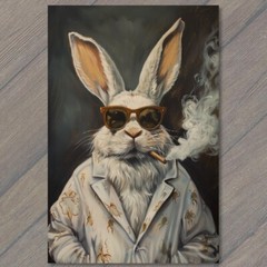 STICKER Bunny Rabbit Smoking Sunglasses Hawaiian Shirt Brown White Funny