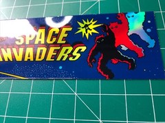 Space Invaders Arcade Marquee Sticker Decal 1.75×5.75” Holographic Glossy Vinyl