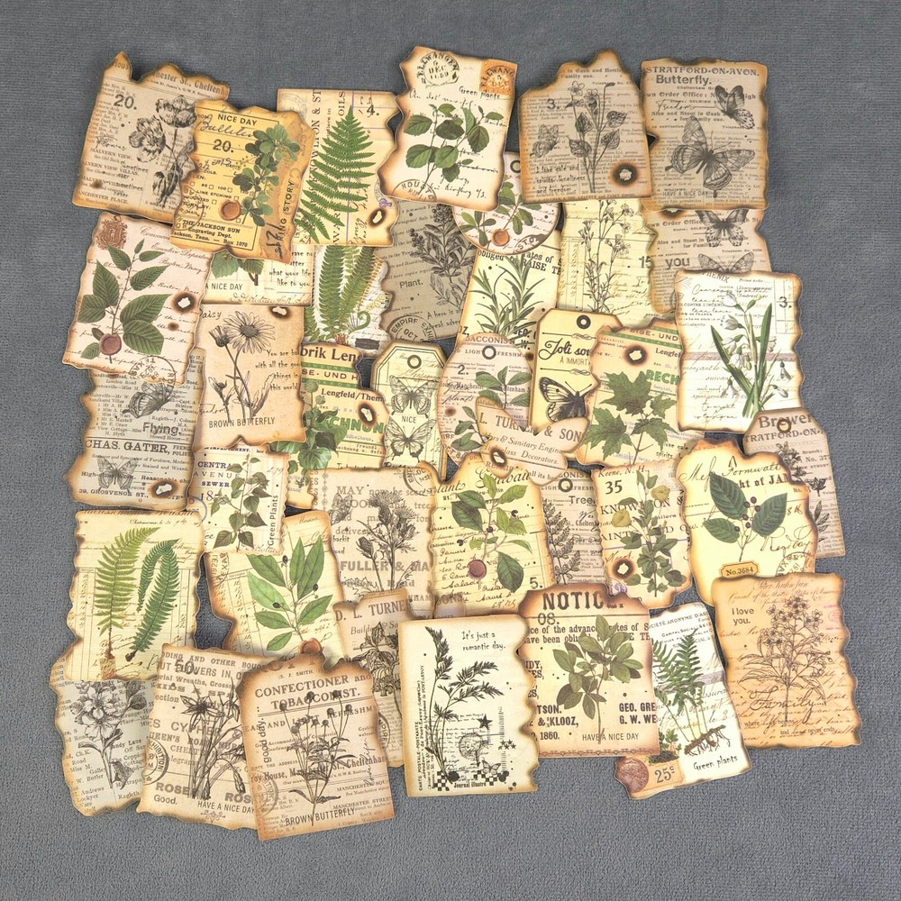 Vintage Retro Style Burnt Edge Plants & Butterfly Stickers – Set of 10 Stickers
