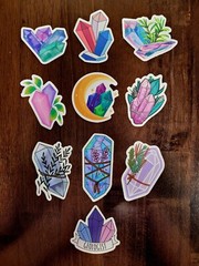 STICKERS x 10 Positive Crystal Plants Moon Crystals Purple Pink Geo CR4