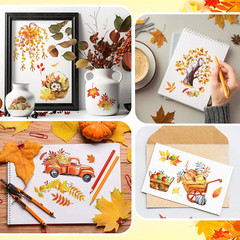 16 Sheets Fall Thanksgiving Rub on Transfers for Crafts and Furniture Maple Leaf
