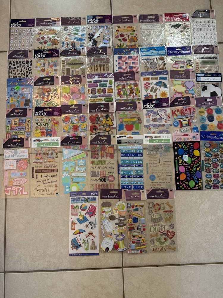 Lot of 44 Packages of Sticko and Stickopotamus Stickers, Some Vtg, All Sealed