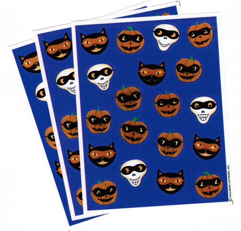 3 Sheets Halloween Scrapbook Stickers! Masked Skeleton Jack o Lantern Black Cat