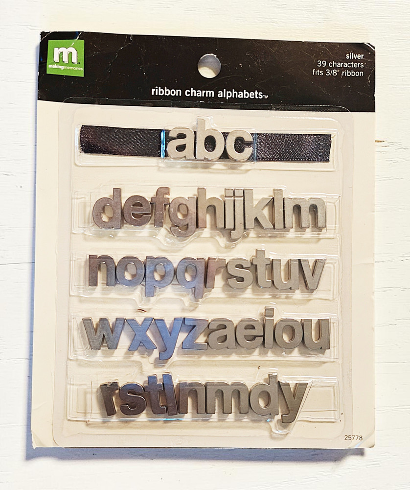 Making Memories Ribbon Charm Alphabet Set – Silver Metal Letter Charms (39 Piece