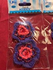 18 pcs (9 pks) Offray Stylish Accents Beaded Crochet Purp/Pink Flowers 51169 NEW