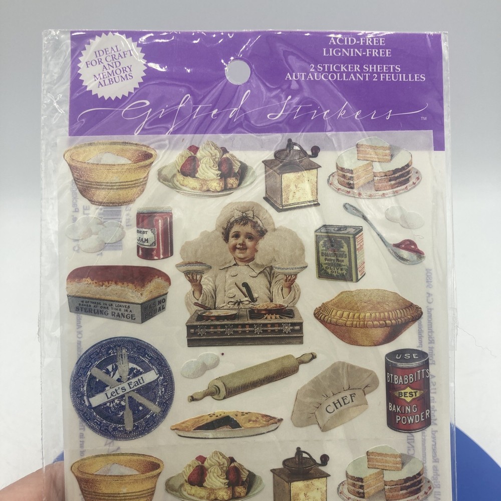 Vtg Gifted Stickers Victorian Chef Bakers Cooking Pie Cake Rolling Pin Antique