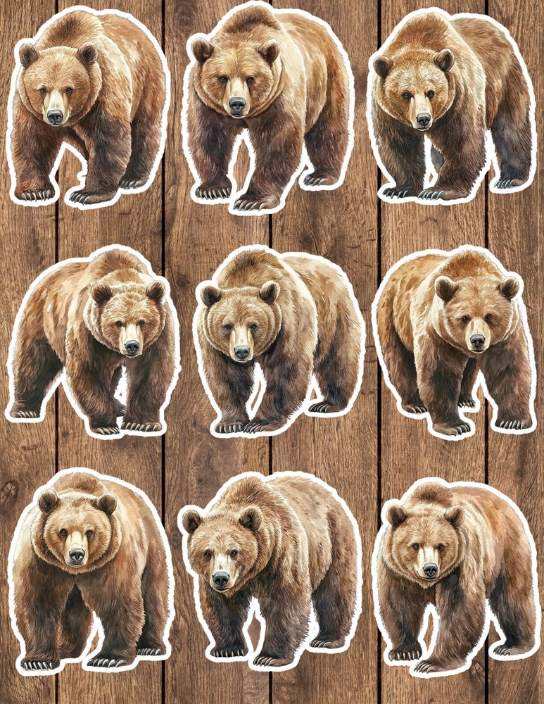Brown Bear Die Cut Vinyl Stickers Set Scrapbooking Laptop WaterBottle