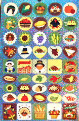9″x5 3/4″ SHEET MINI FALL THANKSGIVING PUMPKIN TURKEY HOLOGRAPHIC STICKERS #67C