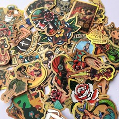 50 Piece American Traditional Waterproof Sticker Pack – Vintage Retro Designs