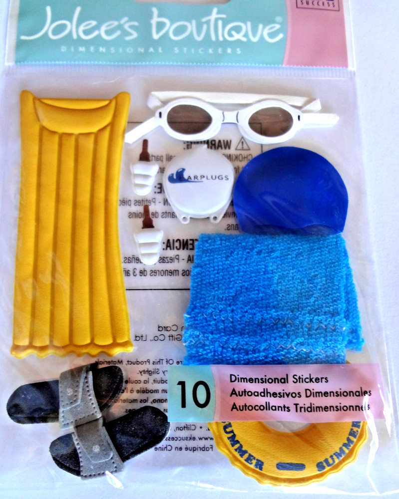 Jolee’s Swimming At The Pool Raft Towel Goggles Scrapbook Stickers