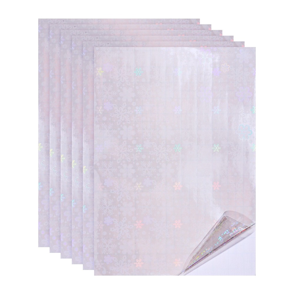 12x8in Holographic Laminate Sheets 6Pcs Sticker Paper Snowflake Pattern