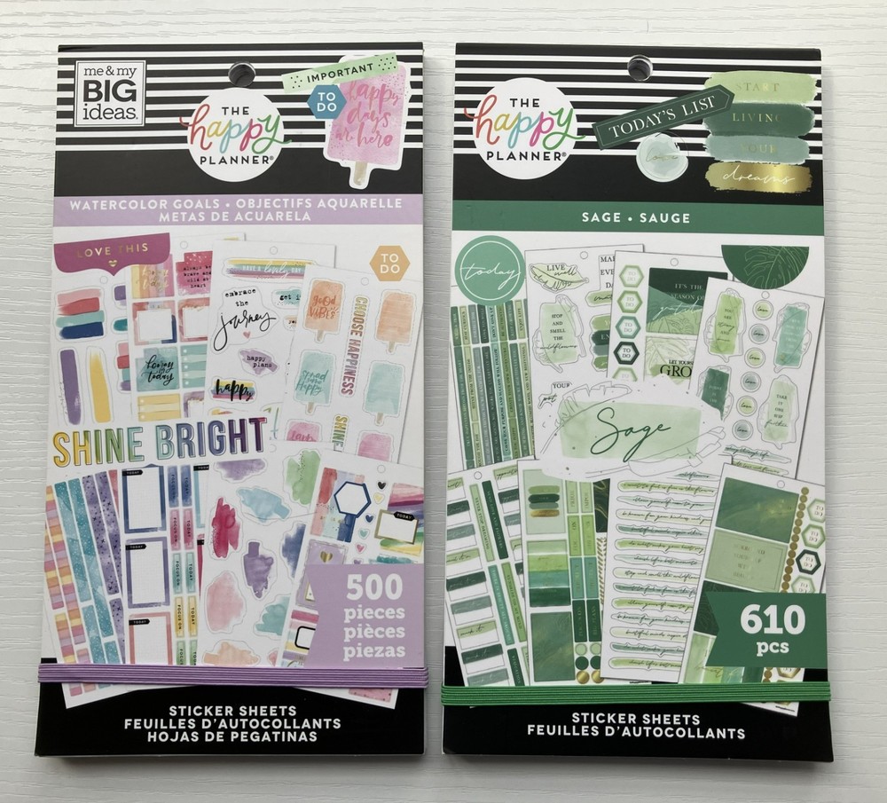 Create365 Happy Planner Sticker Book Lot Watercolor Goals & Sage 1104 Stickers