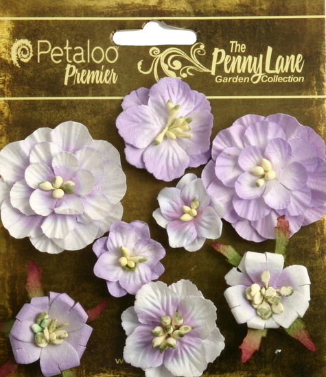 Mixed Blossoms LAVENDER 8 Paper Flowers 25-45mm across Penny Lane Petaloo X A