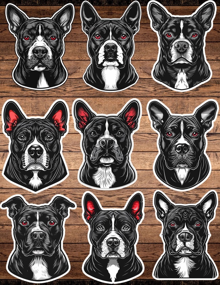 Black and White Pitbull Dog Die Cut Stickers Set Scrapbooking Laptop Waterbottle