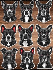 Black and White Pitbull Dog Die Cut Stickers Set Scrapbooking Laptop Waterbottle