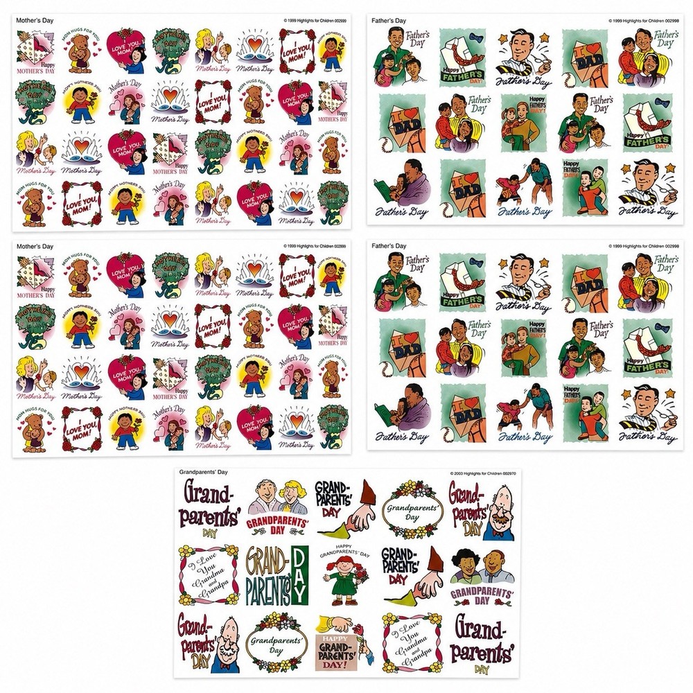 Lot of 5 Vintage Highlights Mother’s Father’s Grandparents Day Sticker Sheets