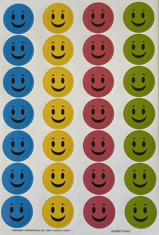 SMILEY FACE Stickers(28pcs) Happy•Children•Kids•Circles •Blue•Yellow•Green•Pink•