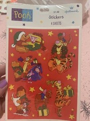NOS Vtg Hallmark 4 sheets Winnie The Pooh Tigger Piglet Eeyore Christmas Red